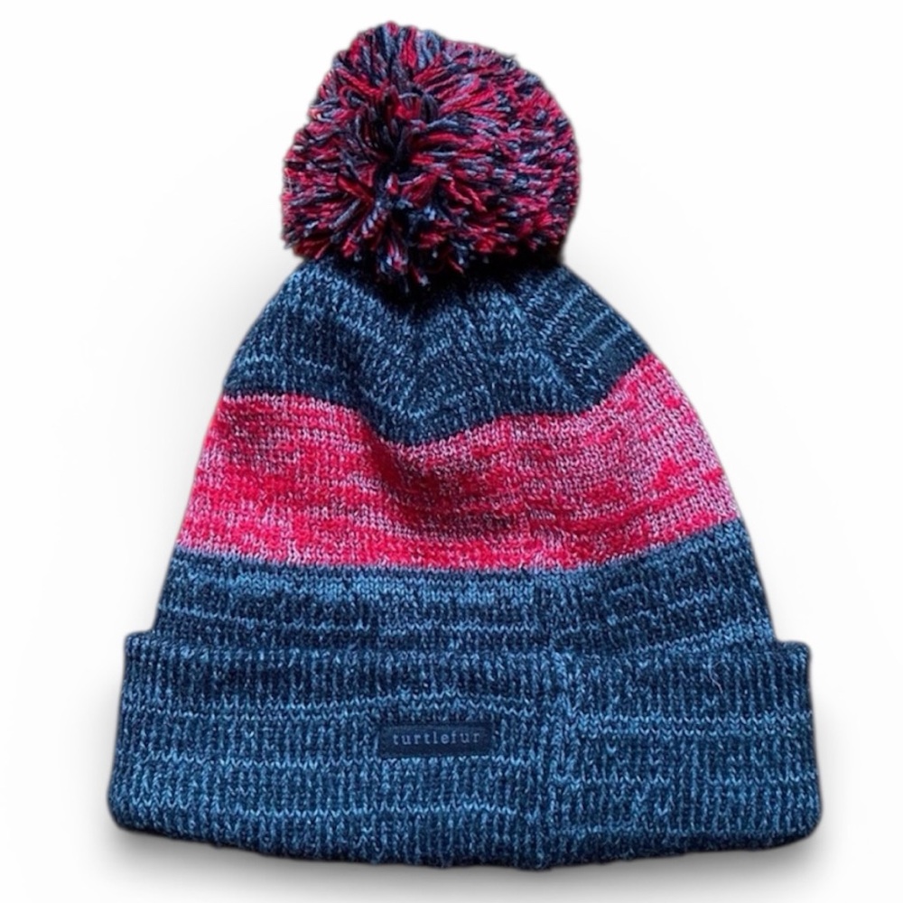 TURTLEFUR Knit Beanie Hat Pom Striped